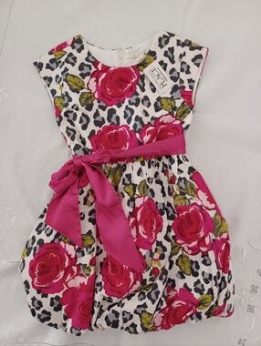The Children's Place White Dress with Hot Pink Floral Print and Sash